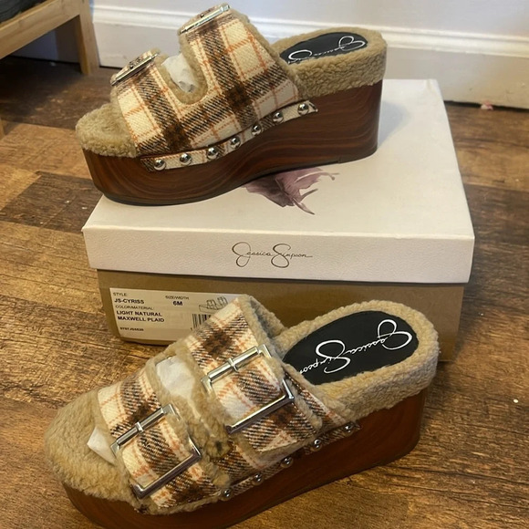 Jessica Simpson Cyriss Platform Wedge Sandal in Plaid With Buckle size 6 - Picture 1 of 9